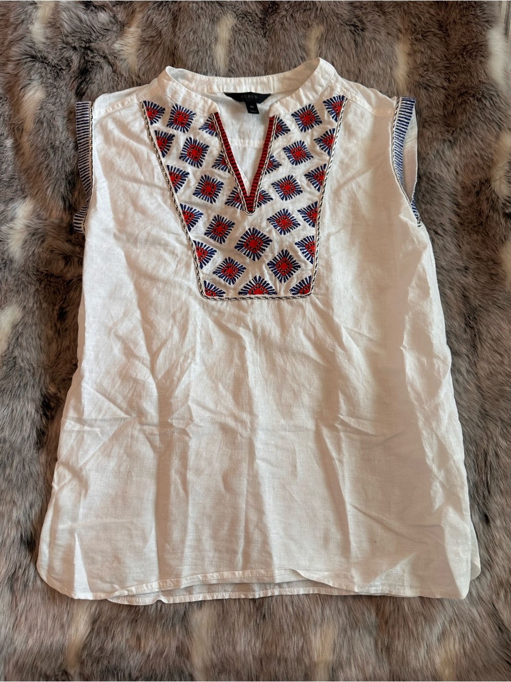 J. Crew Cap Sleeve Embroidered Linen Top Size 00 - Picture 3 of 9